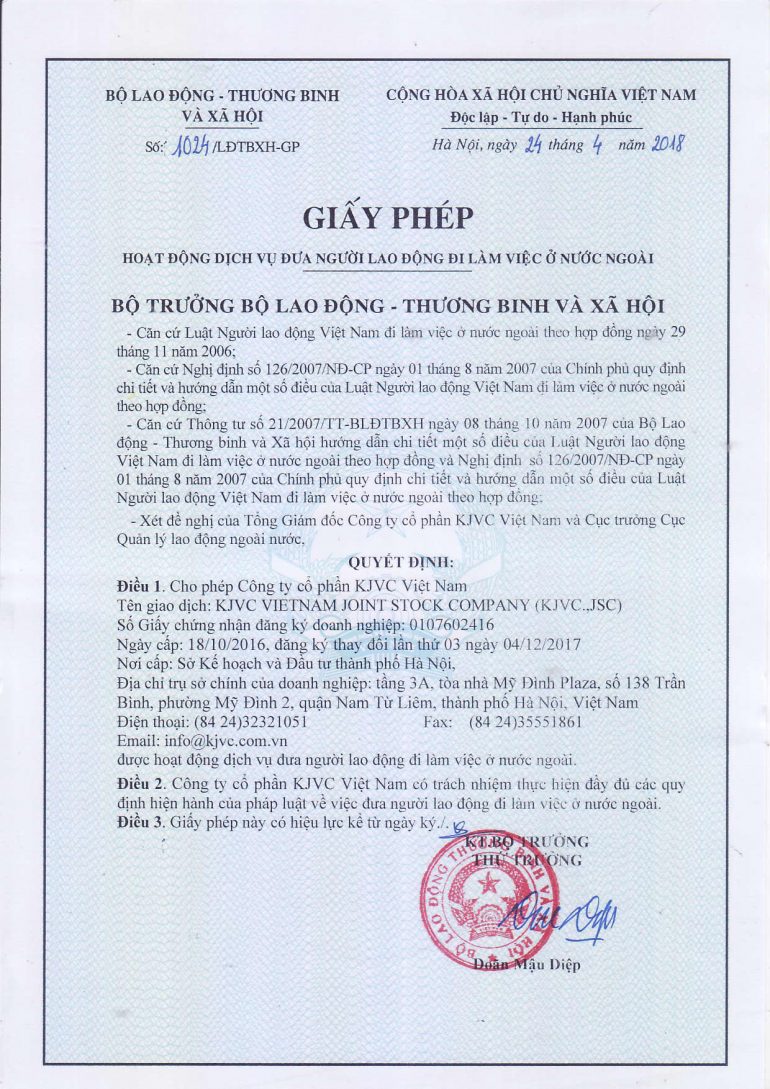 Hồ sơ pháp lý công ty cổ phần KJVC Việt Nam